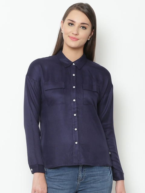 United Colors of Benetton Women Navy Solid Casual Shirt, Navy blue