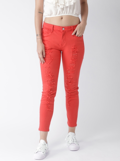 FOREVER 21 Women Coral Red Mid-Rise Highly Distressed Stretchable Ankle-Length Jeans
FOREVER 21 Women Coral Red Mid-Rise Highly Distressed Stretchable Ankle-Length Jeans
