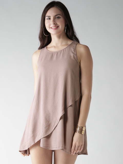 FOREVER 21 Women Mauve Solid Layered A-Line Dress