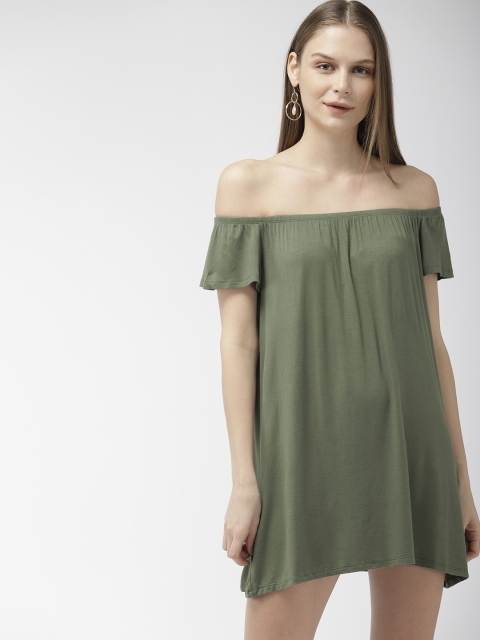 FOREVER 21 Women Olive Green Solid A-Line Dress