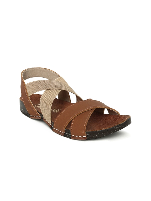 Catwalk Women Brown Colourblocked Synthetic Open Toe Flats