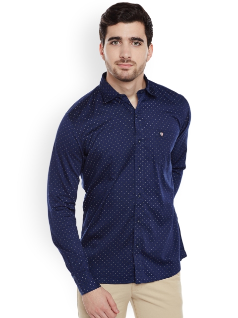 Duke Men Navy Slim Fit Printed Casual Shirt, Navy blue