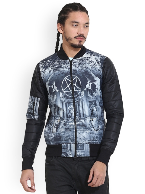 Wear Your Mind Men Black Printed Insulator Bomber
