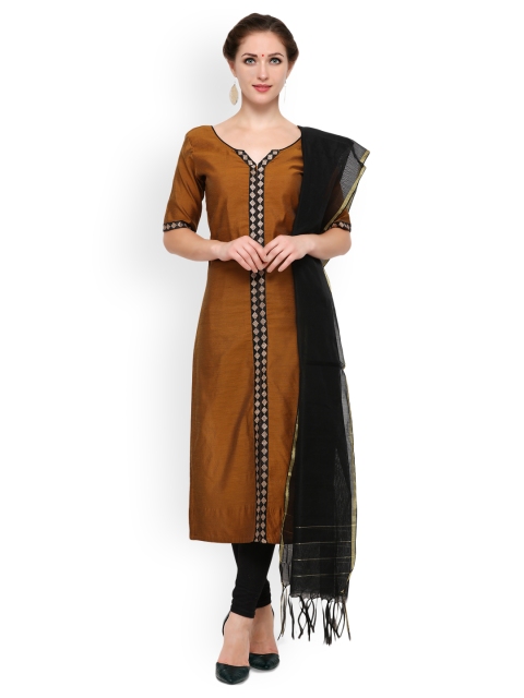 Inddus Mustard Cotton Blend Unstitched Dress Material