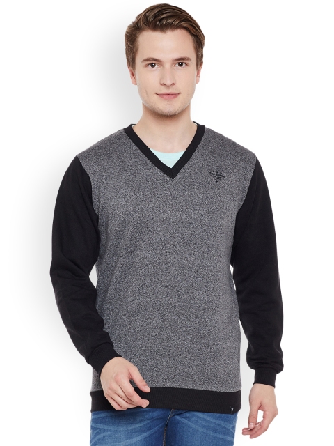 The Vanca Men Grey Melange & Black Solid Sweatshirt