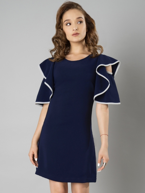 FabAlley Women Navy Blue A-line Ruffle Dress