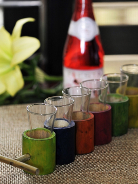 ExclusiveLane Multicoloured Set Of 6 Vodka Shot Glasses with Antique Bamboo Holder, Multi
ExclusiveLane Multicoloured Set Of 6 Vodka Shot Glasses with Antique Bamboo Holder, Multi