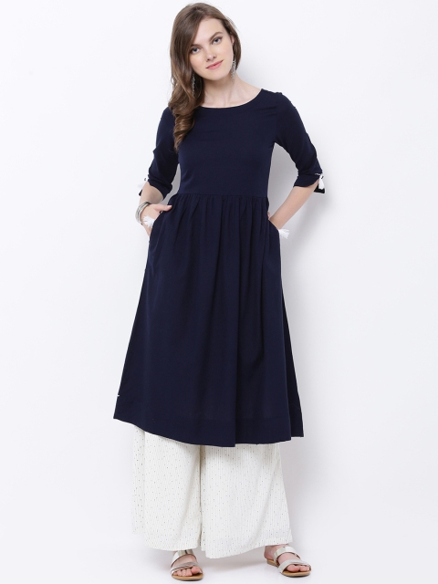 Vishudh Women Navy Blue Solid A-Line Kurta