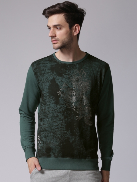 YWC Men Green Printed Sweatshirt