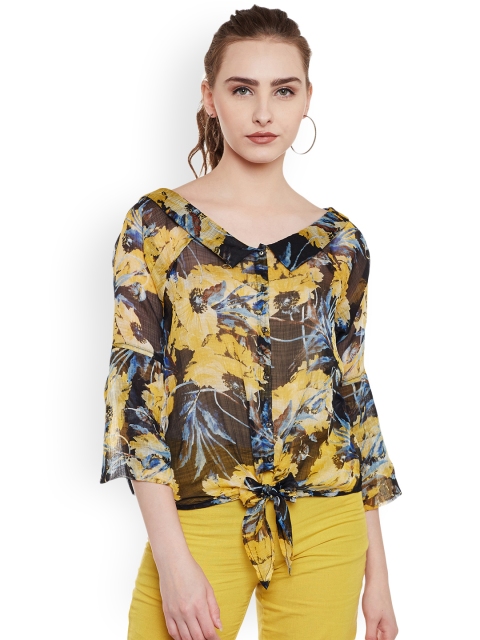 Latin Quarters Women Yellow & Blue Printed Shirt-Style Top