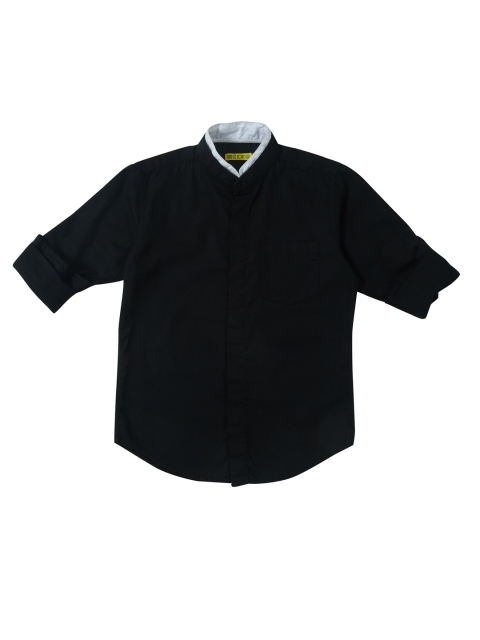 Gini and Jony Boys Black Regular Fit Solid Casual Shirt