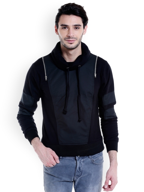 Campus Sutra Men Black Solid Sweatshirt