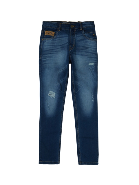 Palm Tree Boys Blue Regular Fit Mid-Rise Low Distress Jeans