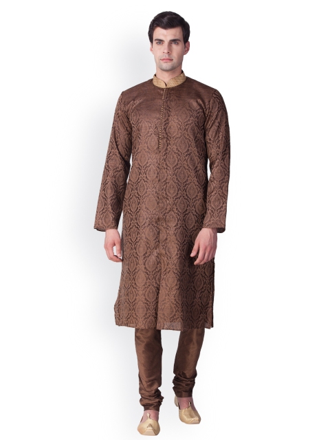 Sanwara Men Brown Woven Design Straight Kurta