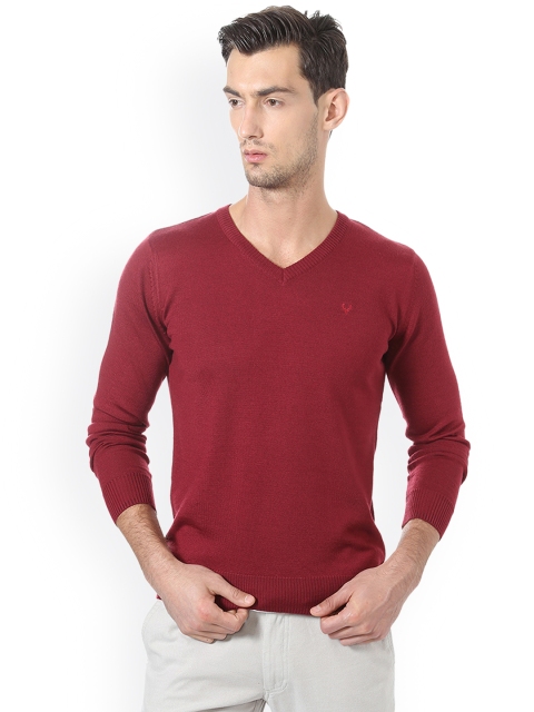 Allen Solly Men Maroon Solid Pullover Sweater