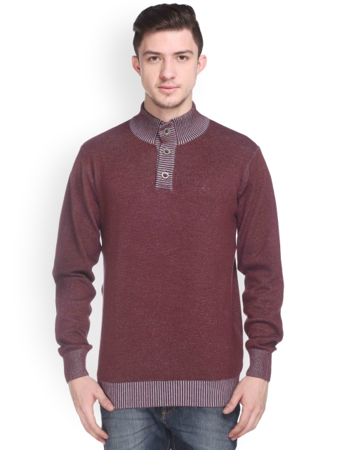 Club York Men Maroon Self Design Pullover