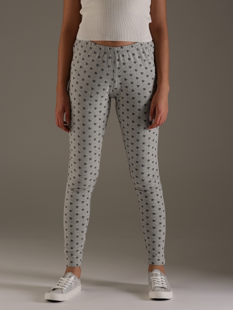 Flying Machine Grey Melange Printed Leggings
