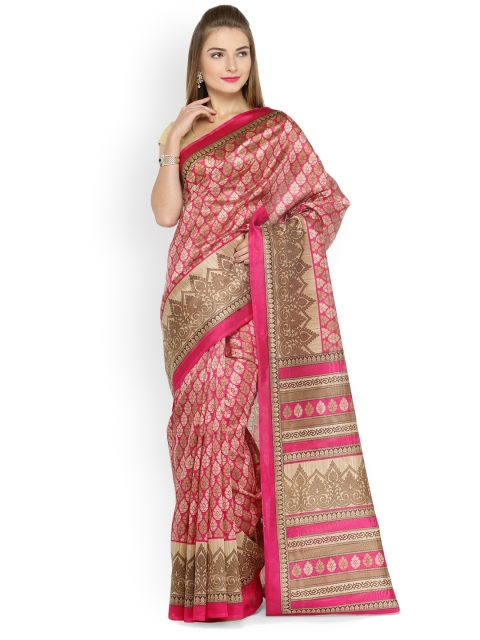 Chhabra 555 Pink & Beige Art Silk Printed Sambalpuri Saree