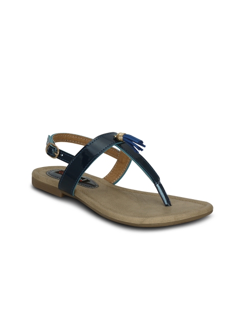 Get Glamr Women Blue Solid T-Strap Flats