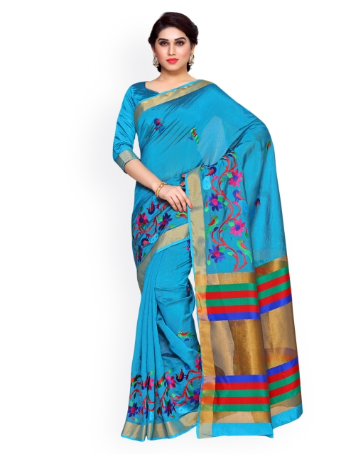 MIMOSA by Kupinda Blue Art Silk Embroidered Kanjeevaram Saree