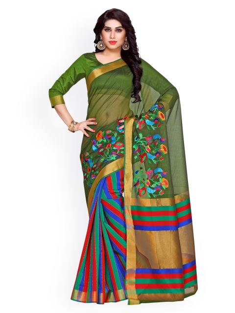 MIMOSA Green Art Silk Embroidered Kanjeevaram Saree