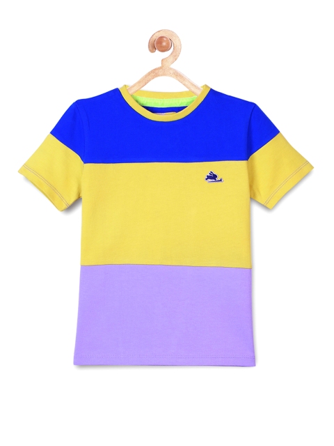 Cherry Crumble Unisex Blue & Yellow Colourblocked Round Neck T-shirt