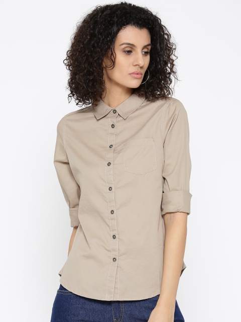 Roadster Women Beige Solid Casual Shirt
