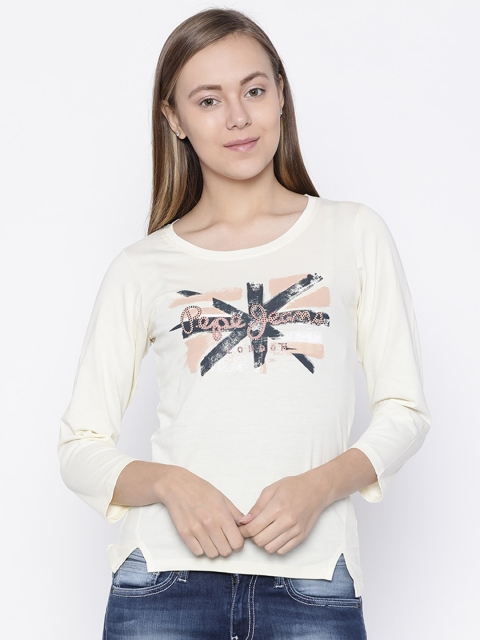 Pepe Jeans Women Yellow Printed Round Neck T-shirt