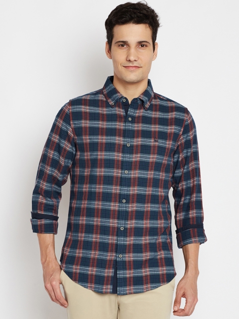 United Colors of Benetton Men Blue & Red Slim Fit Checked Casual Shirt