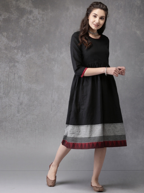 Anouk Women Black Solid A-Line Dress