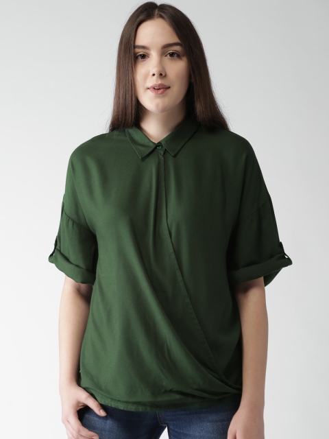 Mast & Harbour Women Green Solid Wrap Top