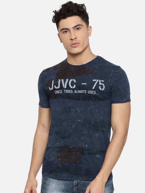 Jack & Jones Men Navy Blue Printed Round Neck T-shirt