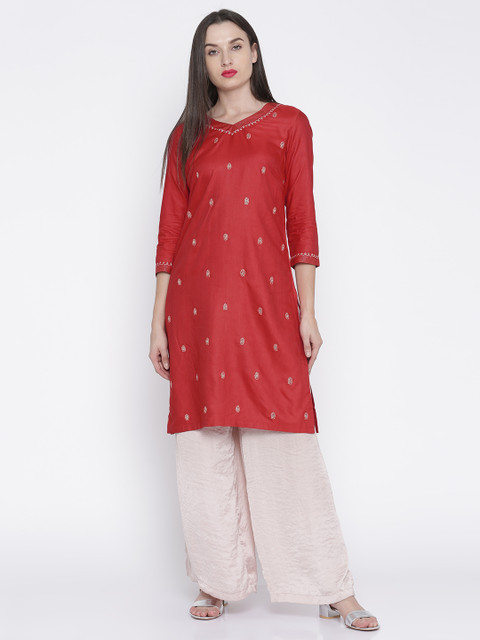 Fabindia Women Red Woven Design Straight Kurta 
Fabindia Women Red Woven Design Straight Kurta