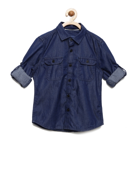 Fame Forever by Lifestyle Boys Navy Blue Comfort Regular Fit Solid Casual Shirt
