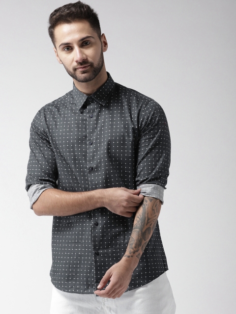Arrow New York Men Charcoal Grey Slim Fit Printed Semi-Formal Shirt