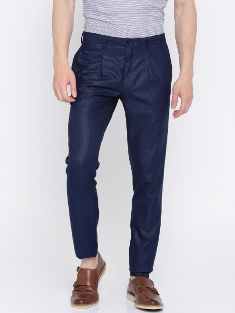 INVICTUS Men Blue Slim Fit Checked Formal Trousers