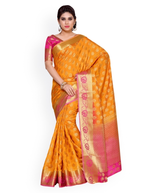 MIMOSA Gold-Toned Art Silk Woven Design Kanjeevaram Saree
