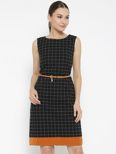 W Women Black Checked A-Line Dress 
W Women Black Checked A-Line Dress