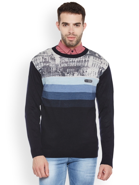 Duke Men Navy Blue & Off-White Solid Pullover