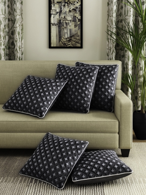 Alina Dcor Set of 5 Black & Blue 16" x 16" Square Cushion Covers