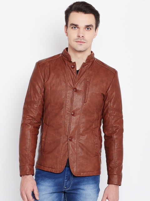 Fort Collins Men Rust Brown Solid Tailored Jacket