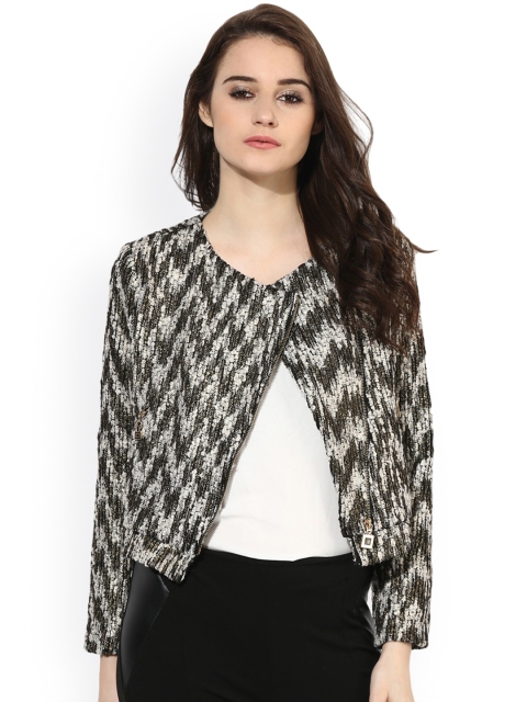 Kazo Women Beige Self Design Tailored Jacket