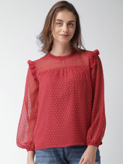 Mast & Harbour Women Red Self-Design Top