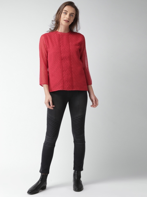 Mast & Harbour Women Red Self Design Top