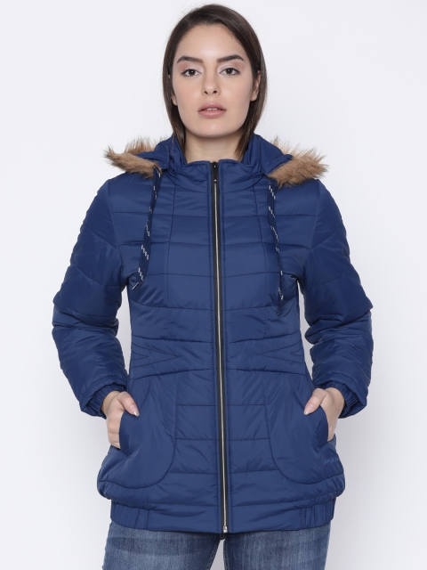 Fort Collins Women Blue Solid Parka Jacket