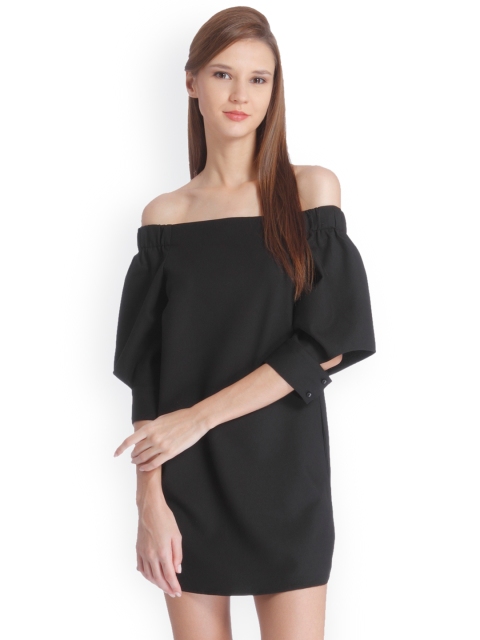 ONLY Women Black Solid A-Line Off-Shoulder Dress