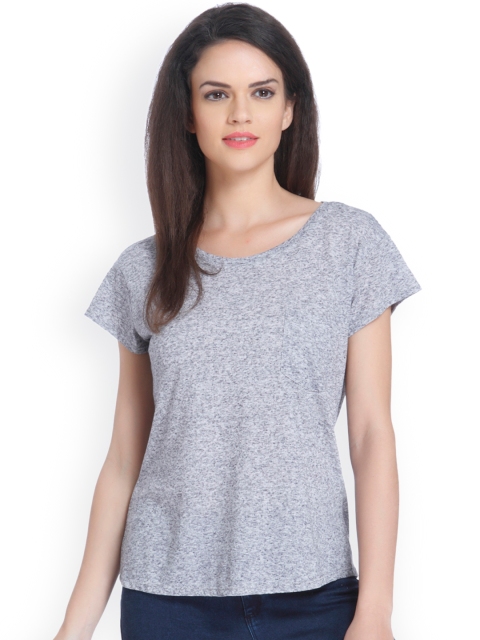 ONLY Women Grey Solid Round Neck T-shirt