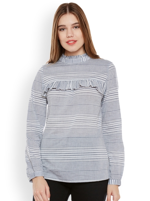 Oxolloxo Women Grey Striped Top