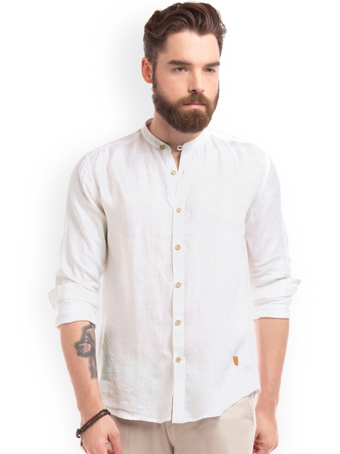 True Blue Men White Slim Fit Self Design Casual Shirt