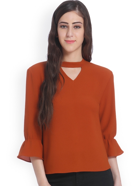 ONLY Women Rust Orange Solid Top